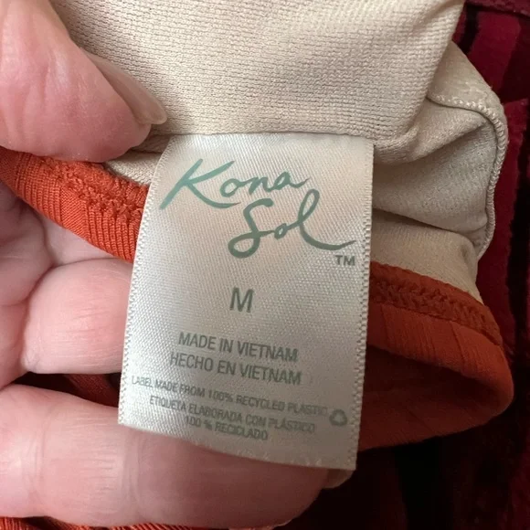 Kona Sol Women’s Sz M One Piece Ribbed Orange Swimsuit - Picture 8 of 9